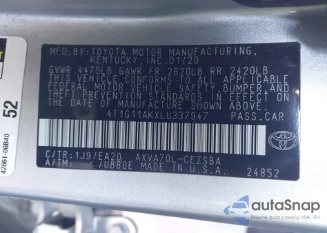 2020 Toyota Camry Se из США, поврежденный, VIN 4T1G11AKXLU337947